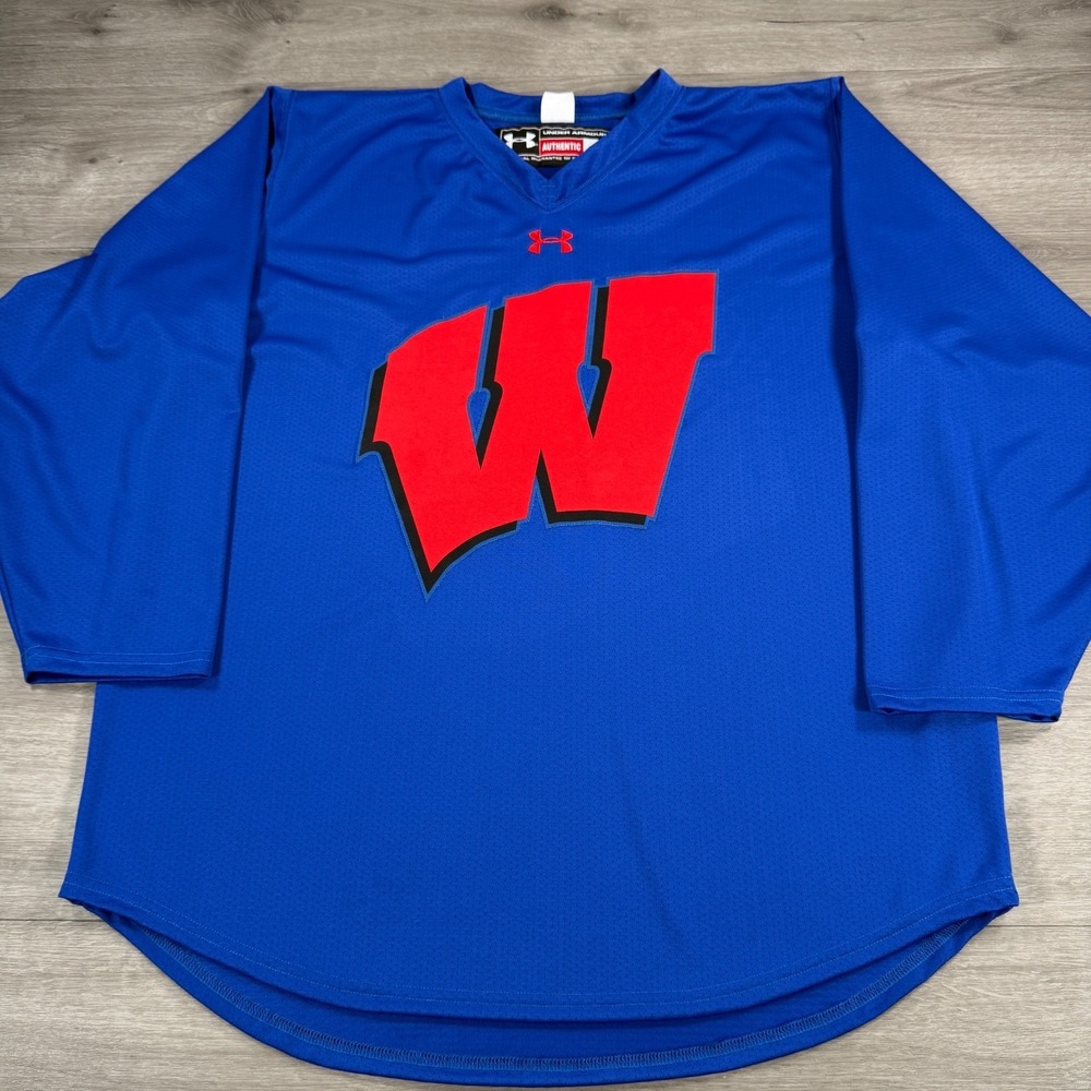 University of Wisconsin Badgers Hockey Jersey Under Armour Blue Rare